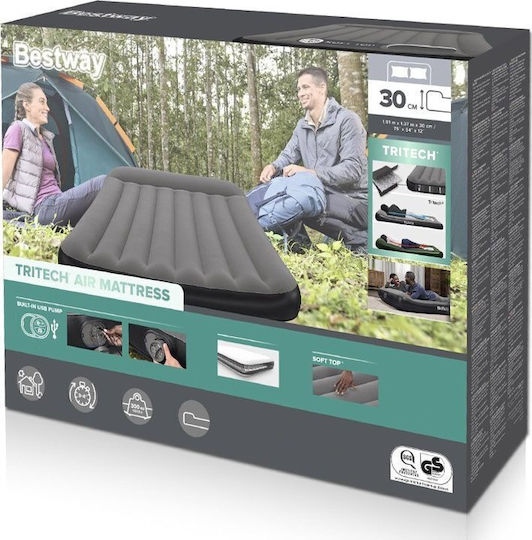 Bestway Inflatable Double Air Mattress with Integrated Electric Pump 191x137x30cm Grey