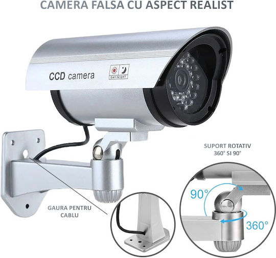 Set 2 Nextly Fake Surveillance Cameras Outdoor Indoor Use Flashing Red LED Light 360°/90° Rotation Waterproof AA Batteries Silver