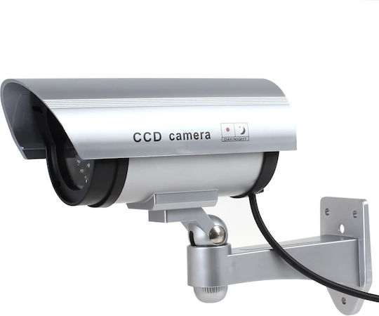 Set 2 Nextly Fake Surveillance Cameras Outdoor Indoor Use Flashing Red LED Light 360°/90° Rotation Waterproof AA Batteries Silver