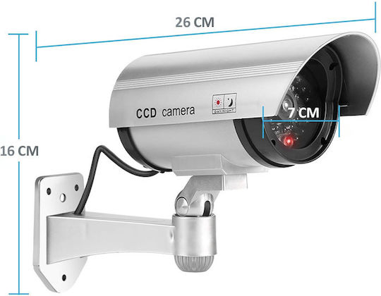 Set 2 Nextly Fake Surveillance Cameras Outdoor Indoor Use Flashing Red LED Light 360°/90° Rotation Waterproof AA Batteries Silver