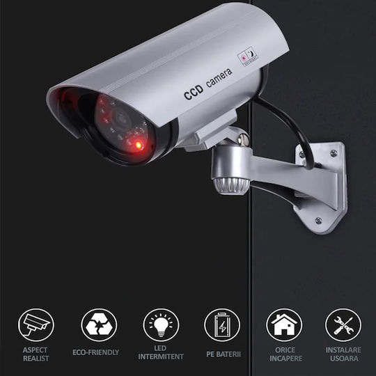 Set 4 Nextly Fake Surveillance Cameras Outdoor Indoor Use Flashing Red LED 360°/90° Rotation Waterproof AA Batteries Silver