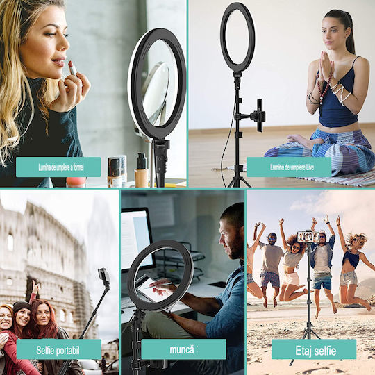 Lampă Circulară Profesională de Machiaj Seming Ring Light Xf-211 12 Inch/30cm LED Lumină Rece Caldă Tip Inelar Trepied Stabil 55cm Telecomandă Fotografii Reușite Alb