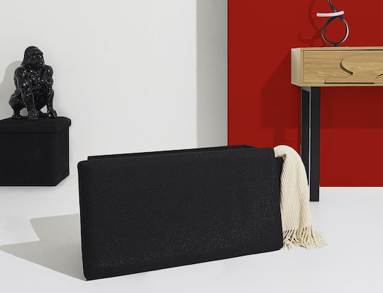Bench Stool With Storage Space Upholstered With Black Fabric 76x38x38cm