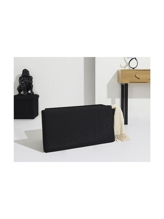 Bench Stool With Storage Space Upholstered With Black Fabric 76x38x38cm