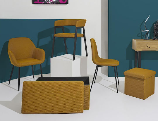 Bench Stool With Storage Space Upholstered In Yellow Fabric 76x38x38cm