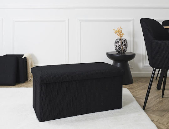 Bench Stool With Storage Space Upholstered With Black Fabric 76x38x38cm