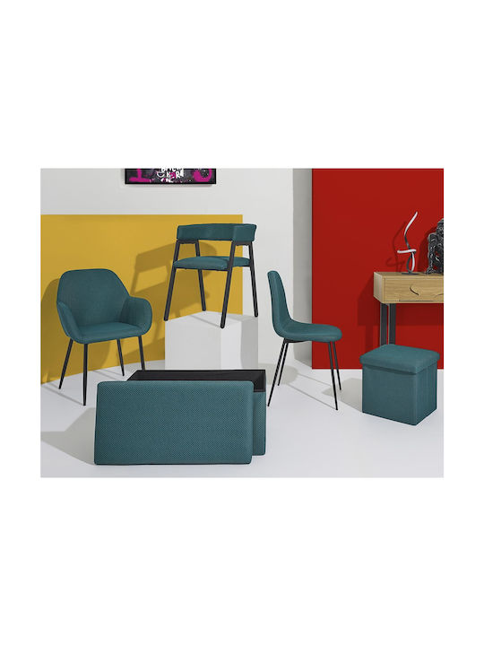 Bench Stool With Storage Space Upholstered With Blue Fabric 76x38x38cm
