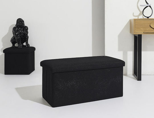 Bench Stool With Storage Space Upholstered With Black Fabric 76x38x38cm