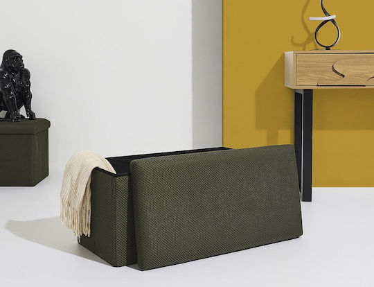 Bench Stool With Storage Space Upholstered In Khaki Fabric 76x38x38cm