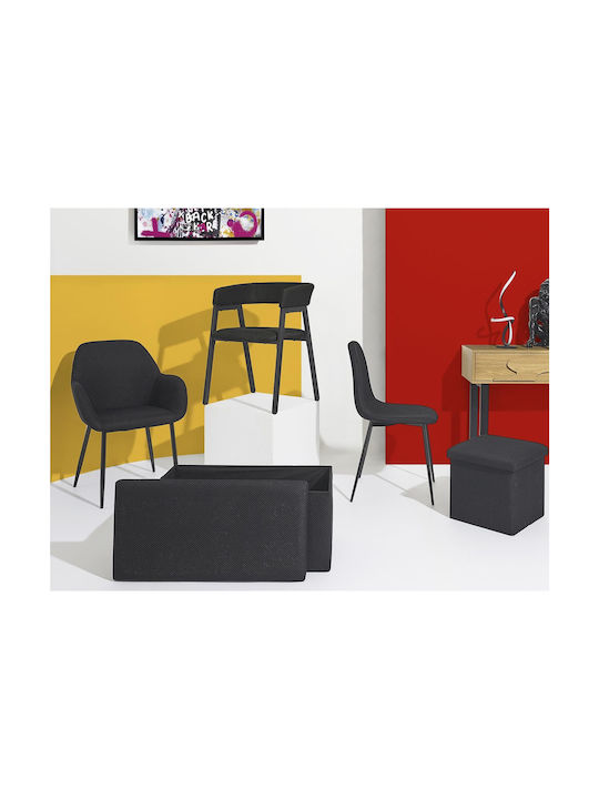 Bench Stool With Storage Space Upholstered With Black Fabric 76x38x38cm