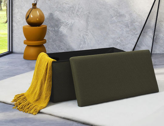 Bench Stool With Storage Space Upholstered In Khaki Fabric 76x38x38cm