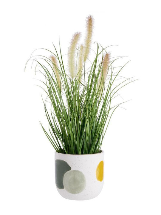 Seventies Plant Pot D11.5cm Circles White Clay Diameter 11.5 Cm Height 10.5 Cm
