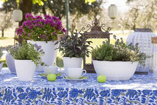 Round Plastic Plant Pot Wicker Design White Bama Italy Round Plastic Plant Pot Wicker Design White Bama Italy
