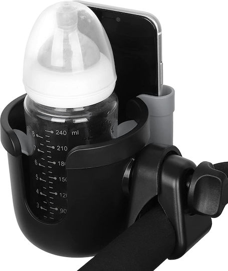 Fiziotab Universal Cup Holder Bottle Phone Stroller Bicycle 2 In 1 360° Grip Durable Stable Black Gray