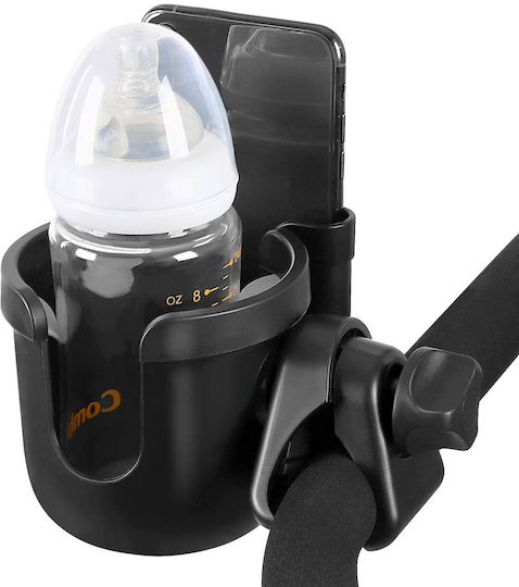 Fiziotab Universal Cup Holder Bottle Phone Stroller Bicycle 2 In 1 360° Grip Durable Stable Black