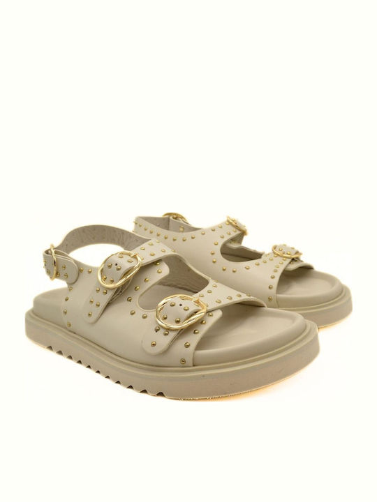 Кожени Дамски Сандали Бежови 25755 Beige Lt Gold