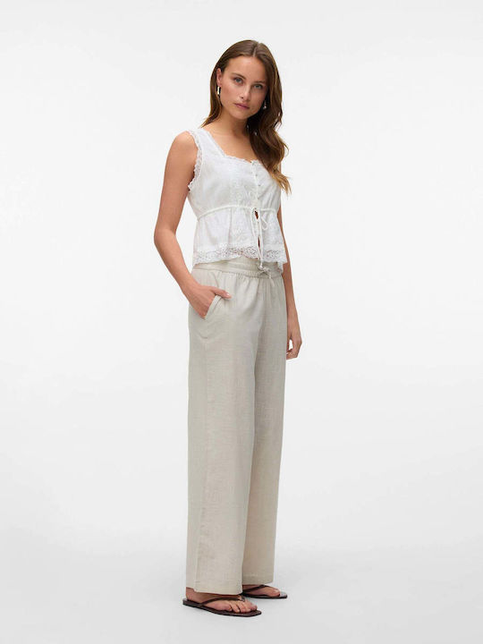 Women's Fabric Trousers Wide Line Beige
