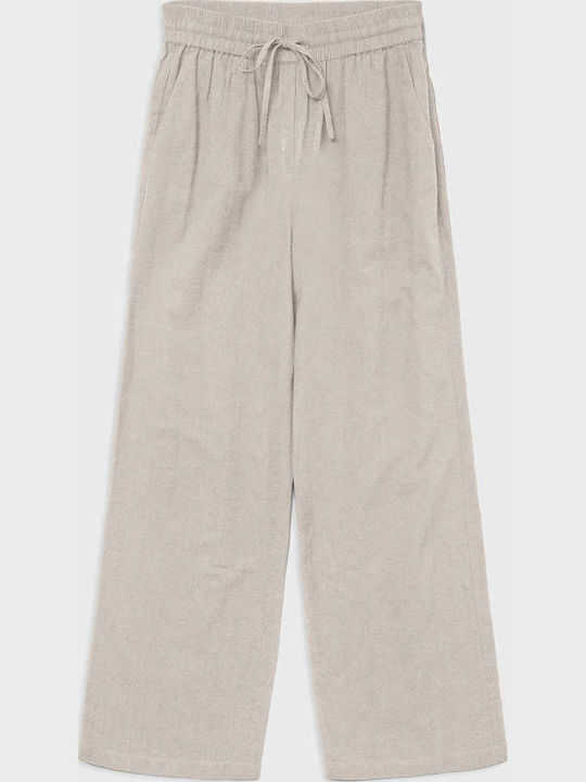 Women's Fabric Trousers Wide Line Beige