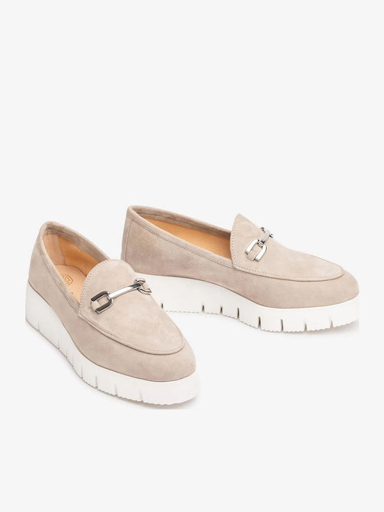Δερμάτινα Γυναικεία Loafers σε Μπεζ Χρώμα
