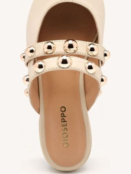 Flat Δερμάτινα Mules σε Μπεζ Χρώμα