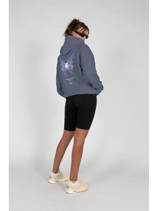 Long Women's Sweatshirt Hooded Vintage Blue