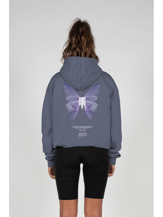 Long Women's Sweatshirt Hooded Vintage Blue
