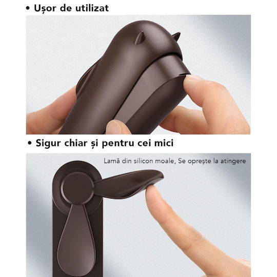 Ultra Portabil 3 În 1 Ventilator De Mână Birou Gât 3 Niveluri De Viteză Pliabil Baterie Portabilă 2000mah Autonomie 20h Skdr Airmini Maro