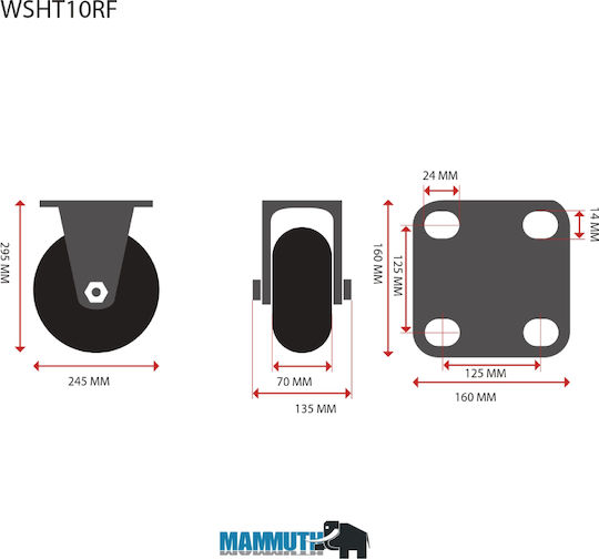 Τροχός Σταθερός 250μμ 800kg Wsht10rf