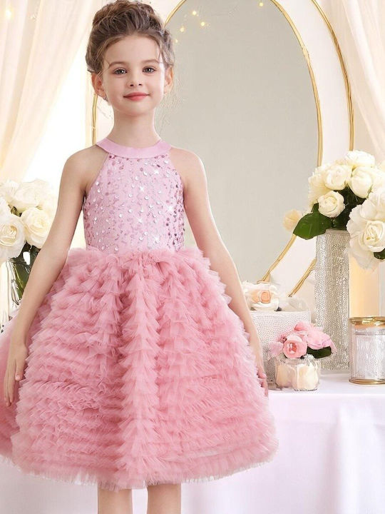 Kinderkleid Ärmellos mit Pailletten Dusty Pink