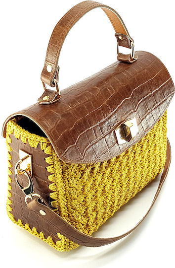 Knitted Bag Set Chanellino Faux Leather Blue D3 Silver Metal Elements