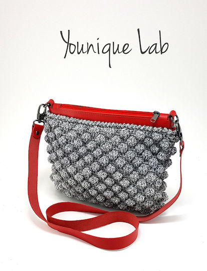 Knitted Bag Set Zipper 25 cm Crossbody Strap Brown Yarn Silver Metal Elements