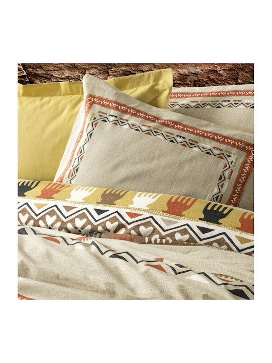 Cottonbox Set Husă de Pilotă Bumbac Dublă cu 2 Fețe de Pernă & 1 Cearsaf 200x220 Mustard