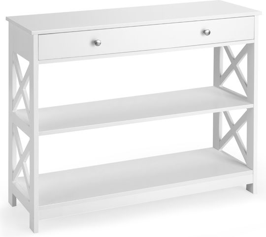 Console Table Wood & Glass White L100xW30xH80cm