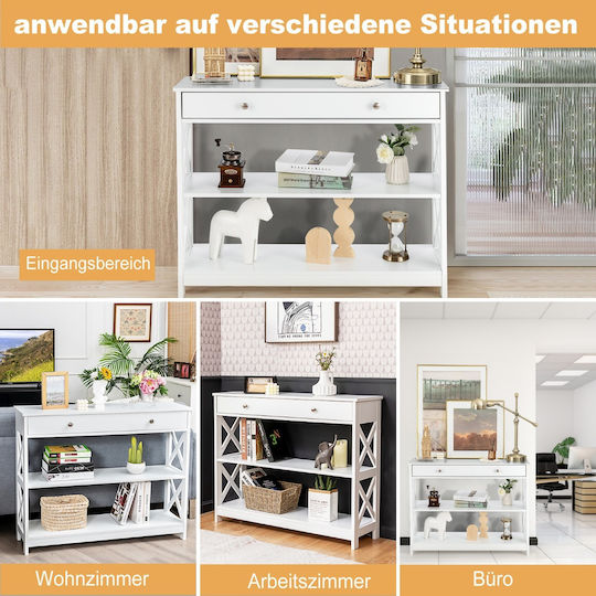 Console Table Wood & Glass White L100xW30xH80cm