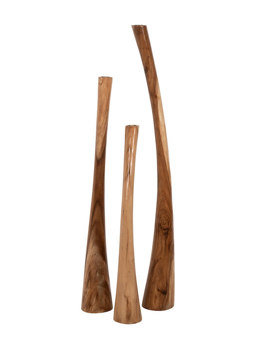 Freebox Set of Candle Holders Wooden in Brown Color 3pcs