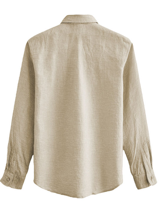 Long-sleeved Linen Shirt Beige