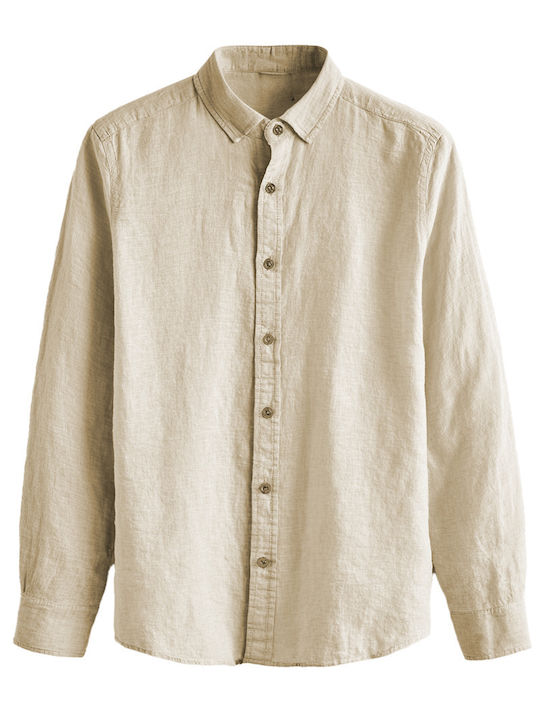 Long-sleeved Linen Shirt Beige