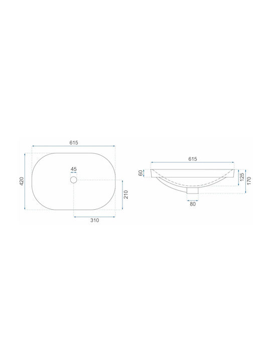 Rea Countertop Sink Porcelain 61.5x42x17cm White