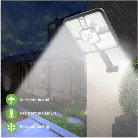 Lampă Solară Cu Panou Solar Încorporat 220 Leduri Smd Telecomandă Lumină Crepusculară Senzori De Mișcare Braț De Montare Ip65 Rezistent La Apă 3 Moduri De Funcționare Kit De Instalare Inclus Negru