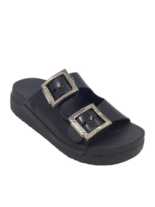 Leather Women's Flat Sandals Anatomic in Black Color