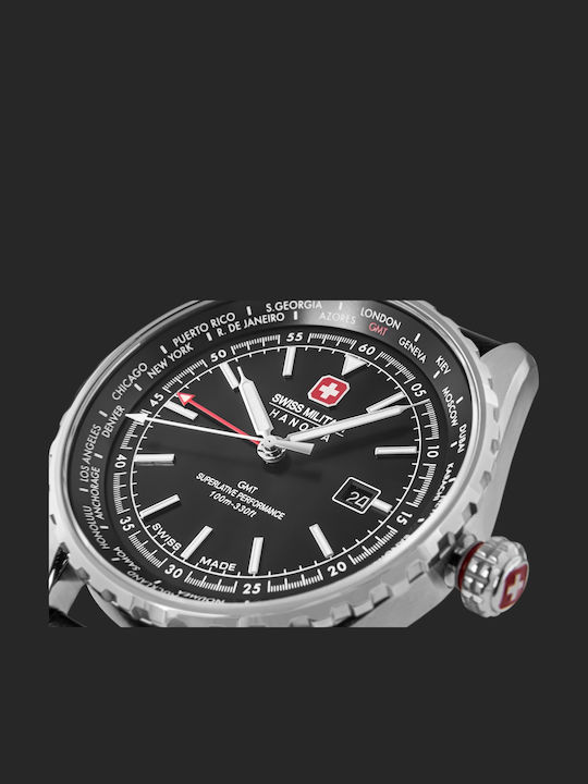 Swiss Military Hanowa Herrenuhr 42mm Batterie mit Schwarz Lederarmband