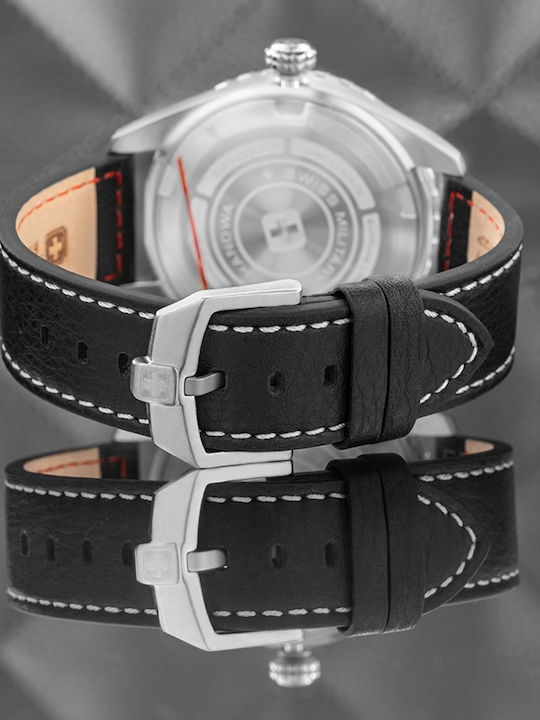 Swiss Military Hanowa Herrenuhr 42mm Batterie mit Schwarz Lederarmband