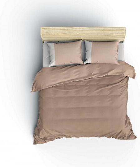 Cotton Box Set Huse Pentru Pilote 100% Bumbac 200x220cm Dublu Cu 2 Fețe De Pernă & 1 Cearșaf Gri-Bej
