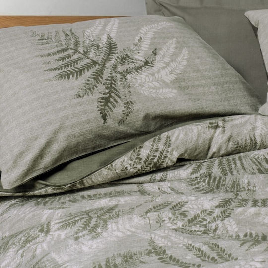 Double Bed Linen Fern Leaves 100% Ranforce Cotton Cotton Box Frond Khaki