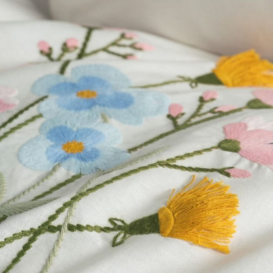 Cotton Box Подредба Пликове За Завивки 100% Памук 200x220см Двойна С 2 Калъфки За Възглавници И 1 Чаршаф Бяла