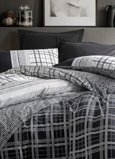 100% Cotton Ranforce Double Bed Linen Cotton Box Carlos Black