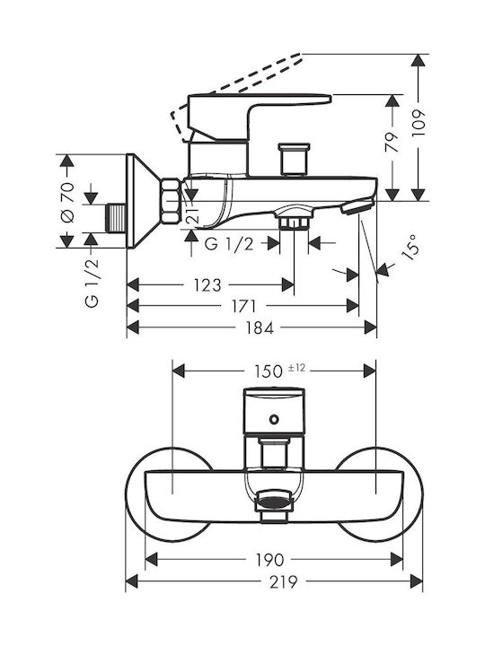 Hansgrohe Αναμεικτική Μπαταρία Μπανιέρας Ασημί