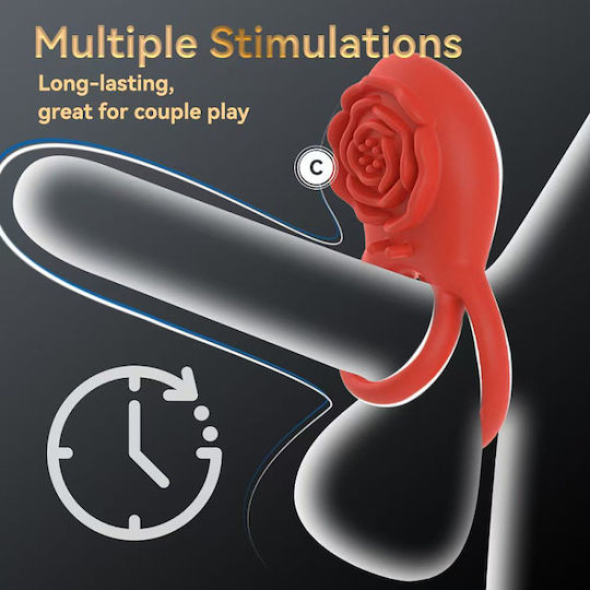 Smd Rose Bliss Remote Controlled 2-in-1 Vibrating Cockring & Clitoral Stimulator Red