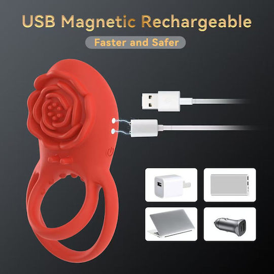 Smd Rose Bliss Remote Controlled 2-in-1 Vibrating Cockring & Clitoral Stimulator Red