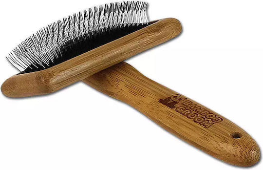 Bamboo Groom Brush Small for Long-Haired Dogs for Coat Grooming Gray